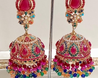 Nauratan übergroße Jhumkas / indische pakistanische Hochzeit Brautschmuck /
