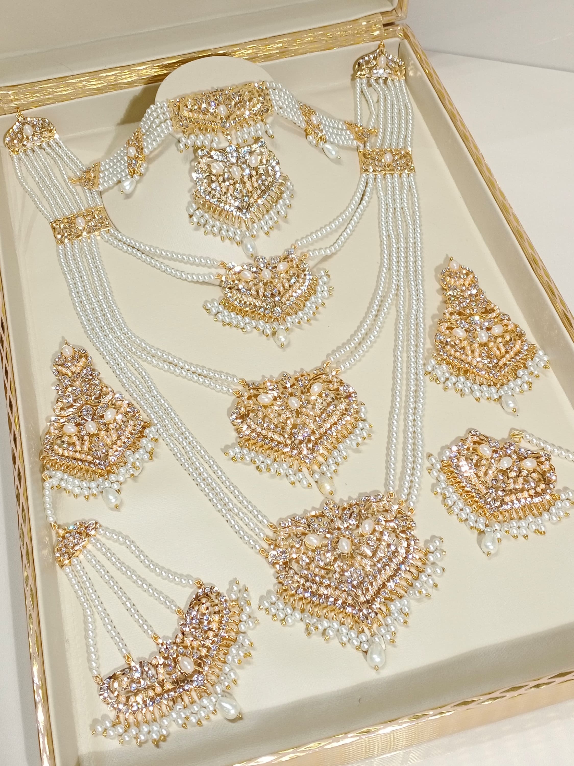 Bridal Nauratan 3 layers mala Complete Set / Indian Pakistani Bridal Shaadi Jewelry/ Bollywood Wedding