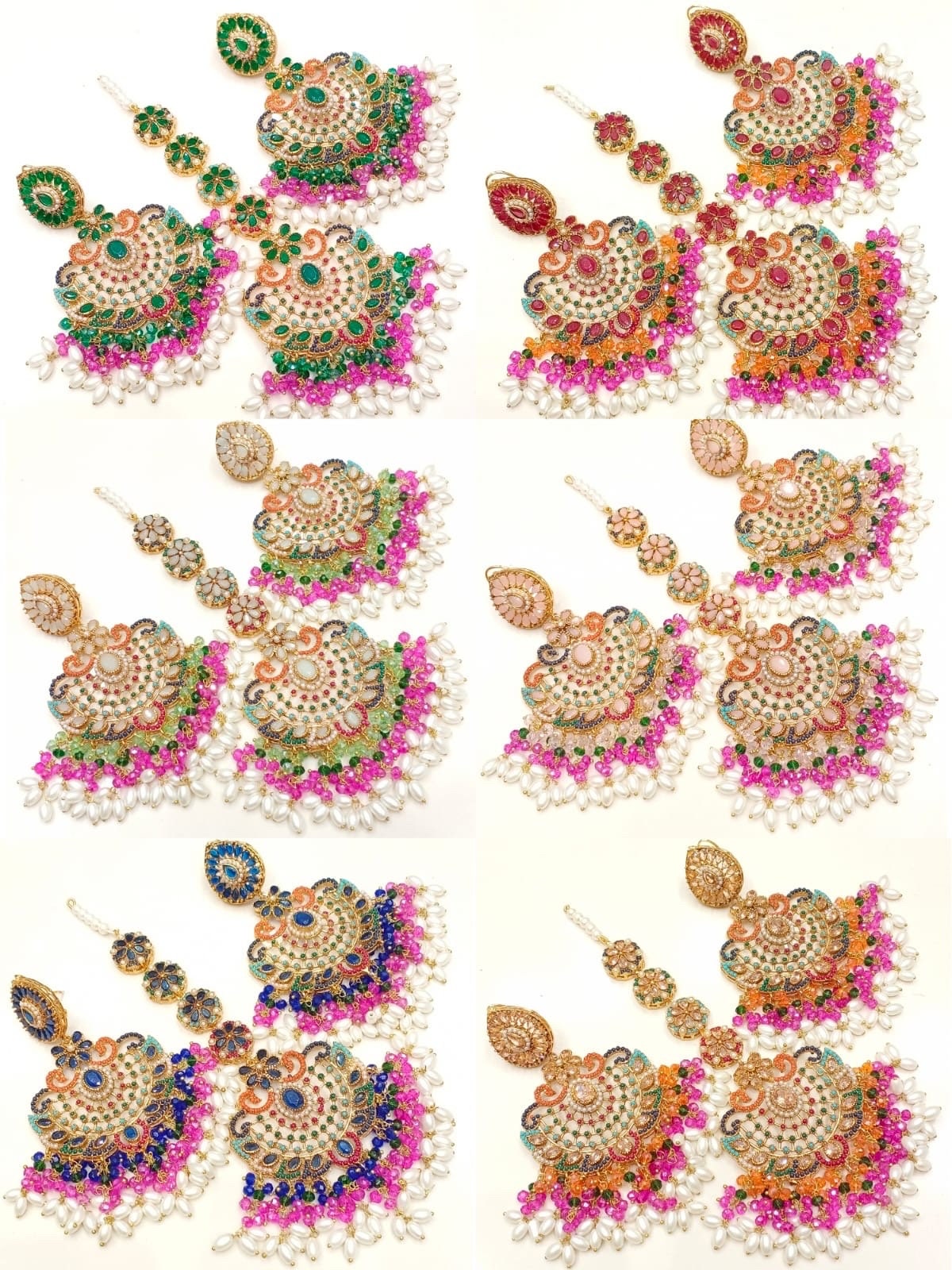Nauratan Multi Stone Earrings Tikka set/ Pakistani Jewelry/Pakistani wedding jewelry