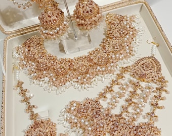 Bridal Heavy Nauratan Gold Plated Complete Set / Indian Pakistani Bridal Shaadi Jewelry/ Bollywood Wedding