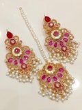 Nauratan Earrings and Tikka Set | Indian Wedding Jewelry | Gold Plated Jadau Tikka Earring Set | Pakistani Bridalwear Partywear Gift