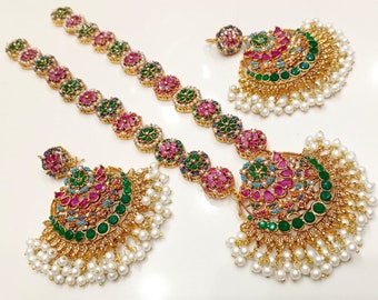 Nauratan Mala Set Gold Plated / Indian Pakistani Shaadi Jerwelry Wedding/ Sabyasachi/Multi Color stone