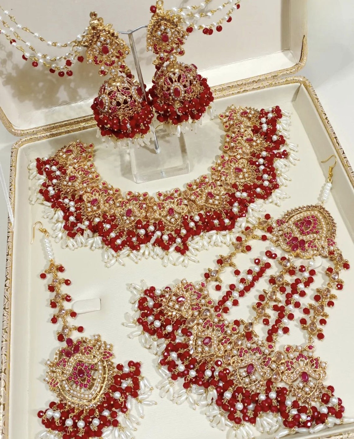 Bridal Heavy Nauratan Gold Plated Complete Set / Indian Pakistani