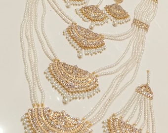 Ensemble mala 3 couches de perles de mariée Rani Haar en plaqué or | Bijoux de mariage indiens pakistanais
