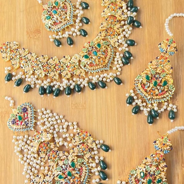 Nauratan Hyderabadi Bridal set  / Indian Pakistani Shaadi Jerwelry Wedding/ Sabyasachi/Multi Color stone