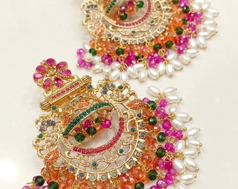 Nauratan  Earrings /Indian Pakistani  Wedding Bridal Jewelry/ Pakistani Jewelry/ Pakistani bridal/