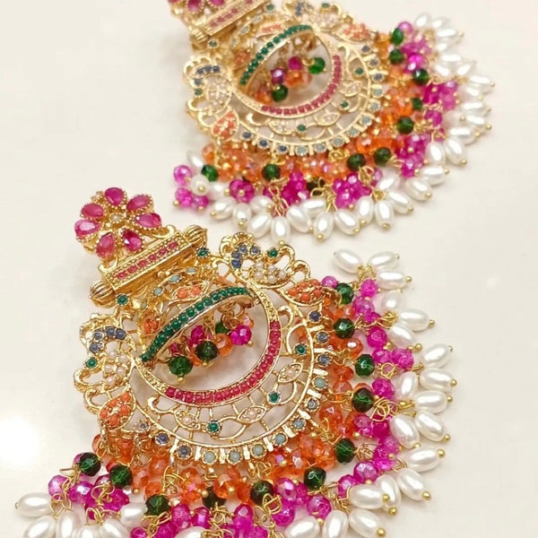 Nauratan  Earrings /Indian Pakistani  Wedding Bridal Jewelry/ Pakistani Jewelry/ Pakistani bridal/