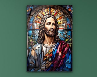 Jesus Christ Stained Glass Art: Religious Tempered Glass Wall Decor