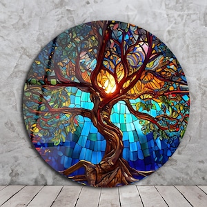 Stained Glass Painting Tree of Life, Stained Glass Window Glass Wall Art Work , Home Wall Decor, Wall Hangings Art Deco Panel, Stepdad Gift