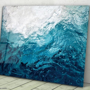 Glass Wall Art Ocean Tempered Glass Art Sea Wave Wall Hanging Blue Water Decor Large Wall Art