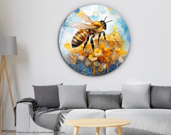 Honey Bee Tempered Glass Wall Art: Large Circle Print