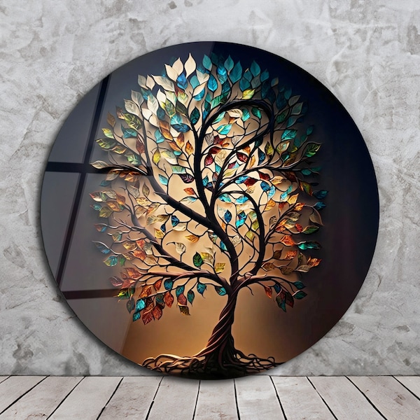 Tempered Glass Wall Art-Mega Size-Stained Wall Art-Tree of Life Wall Decor-Glass Printing-Large Wall Art-Wall Hangings-Stained Window Decor