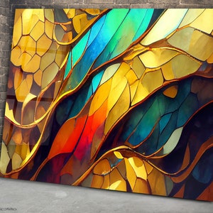 Stained Glass Art, Abstract Wall Art, Mosaic Glass Wall Art, Living Room Wall Art, Durable Glass Panel, Large Wall Art Tempered Glass Art