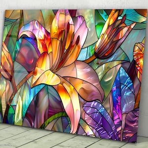 Floral Stained Glass Art: Modern Green Leaf Tempered Glass Wall Decor