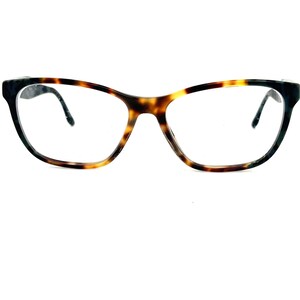 May include: Tortoise shell eyeglasses with a classic, rectangular shape and clear lenses.
