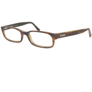 Peut inclure: Lunettes de vue rectangulaires en écaille de tortue marron avec des verres transparents. Le nom de la marque "GUCCI" est visible sur la branche droite.