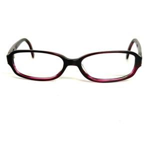 May include: A pair of eyeglasses featuring a rectangular frame with a dark purple and black gradient finish. The frames have a smooth, polished texture with clear lenses and curved temple arms extending from the sides of the front frame piece.