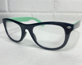 Black Frame Clear Lens Glasses Vintage Classic Nerd Geek Teal