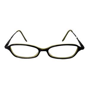 May include: Black and green rectangular eyeglasses with a thin frame.