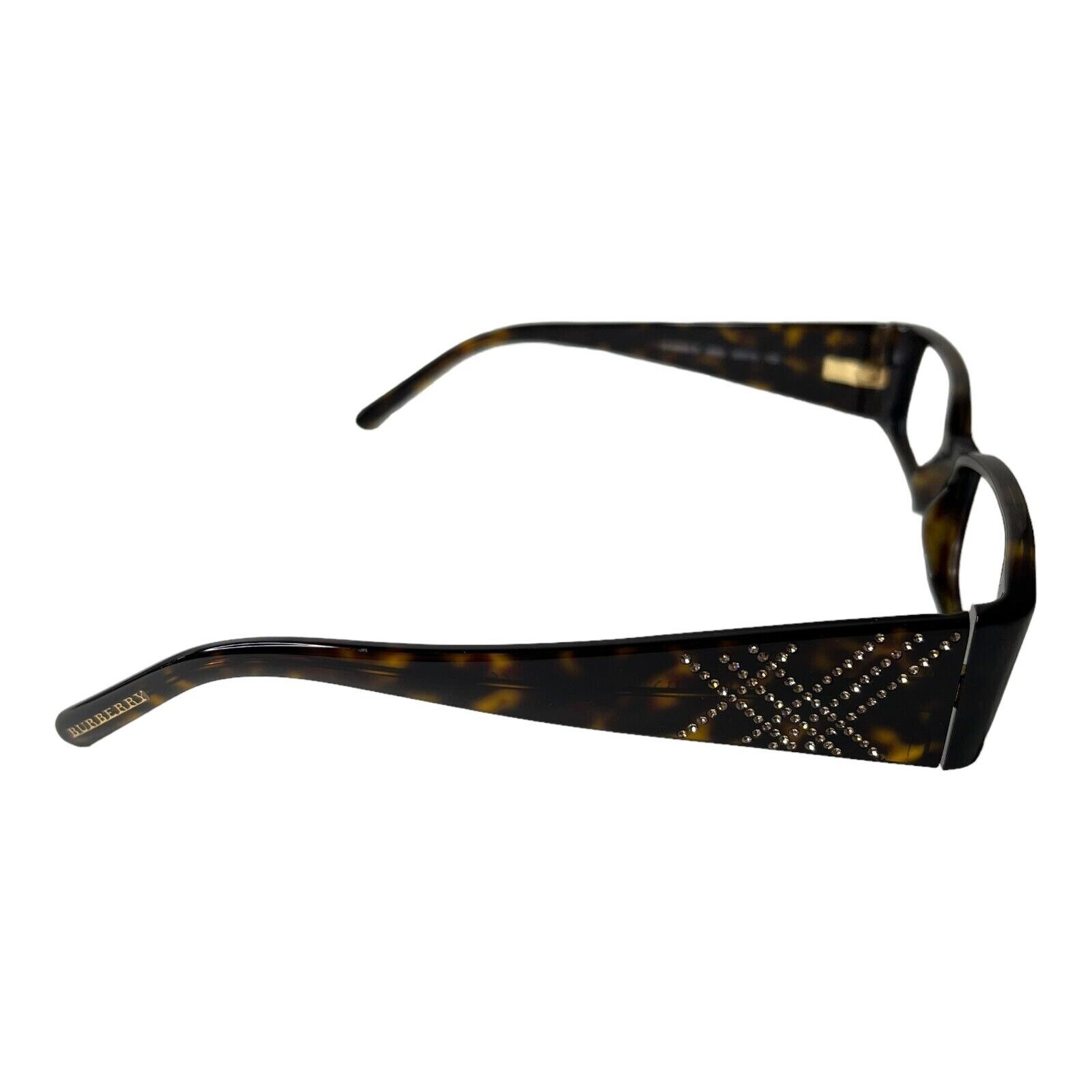 Burberry B 2029-B Eyeglasses Dark Tortoise Rhinestone Check 50-15-130 Italy Burberry Womens Eyeglasses Frame Havana B 2029-B 3002 50-15  main image 3