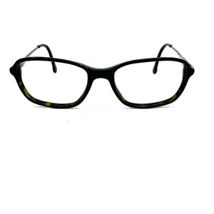 May include: Black tortoise shell eyeglasses with a rectangular frame.