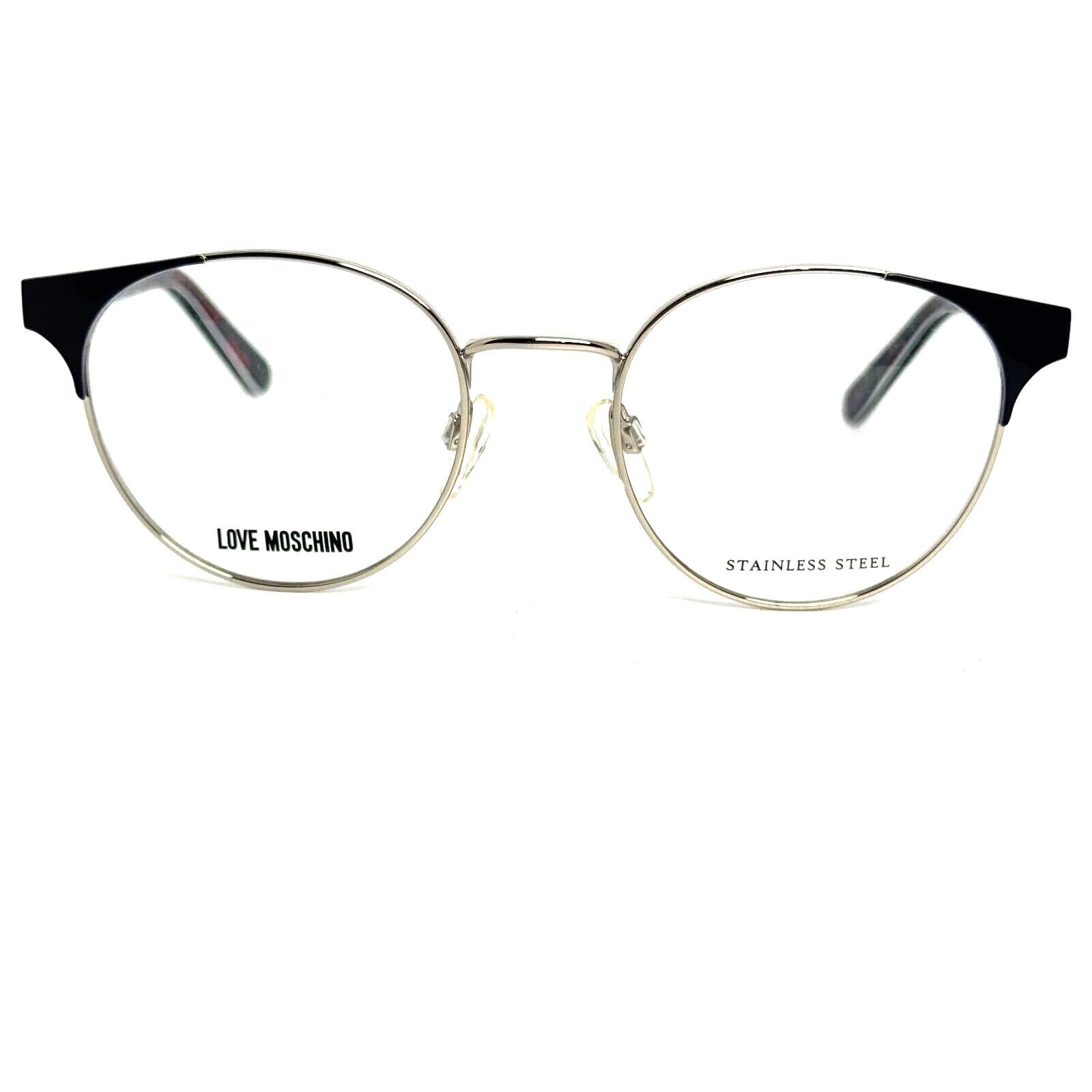 Love Moschino Mol527 807 Silver Black Round Eyeglasses Frames 49