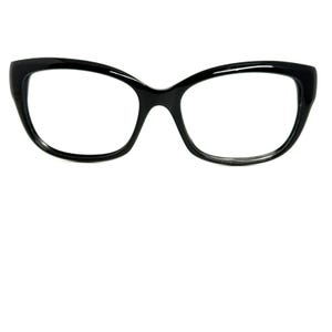 May include: Black cat-eye style eyeglasses with a glossy finish. The frames have a classic, slightly upswept design. The lenses are clear, and the glasses are set against a white background.