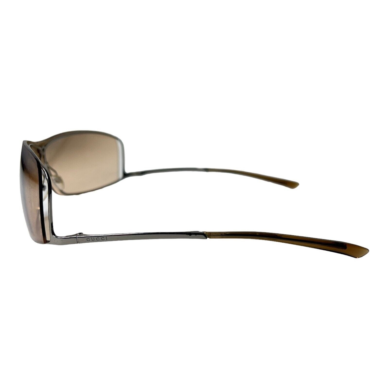 Gucci Frame Sunglasses Shield Silver Brown Lens *scratched