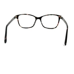 May include: Eyeglasses with a tortoiseshell pattern on the frames and temples. The lenses are clear, and the glasses are set against a white background. The frames have a rectangular shape.