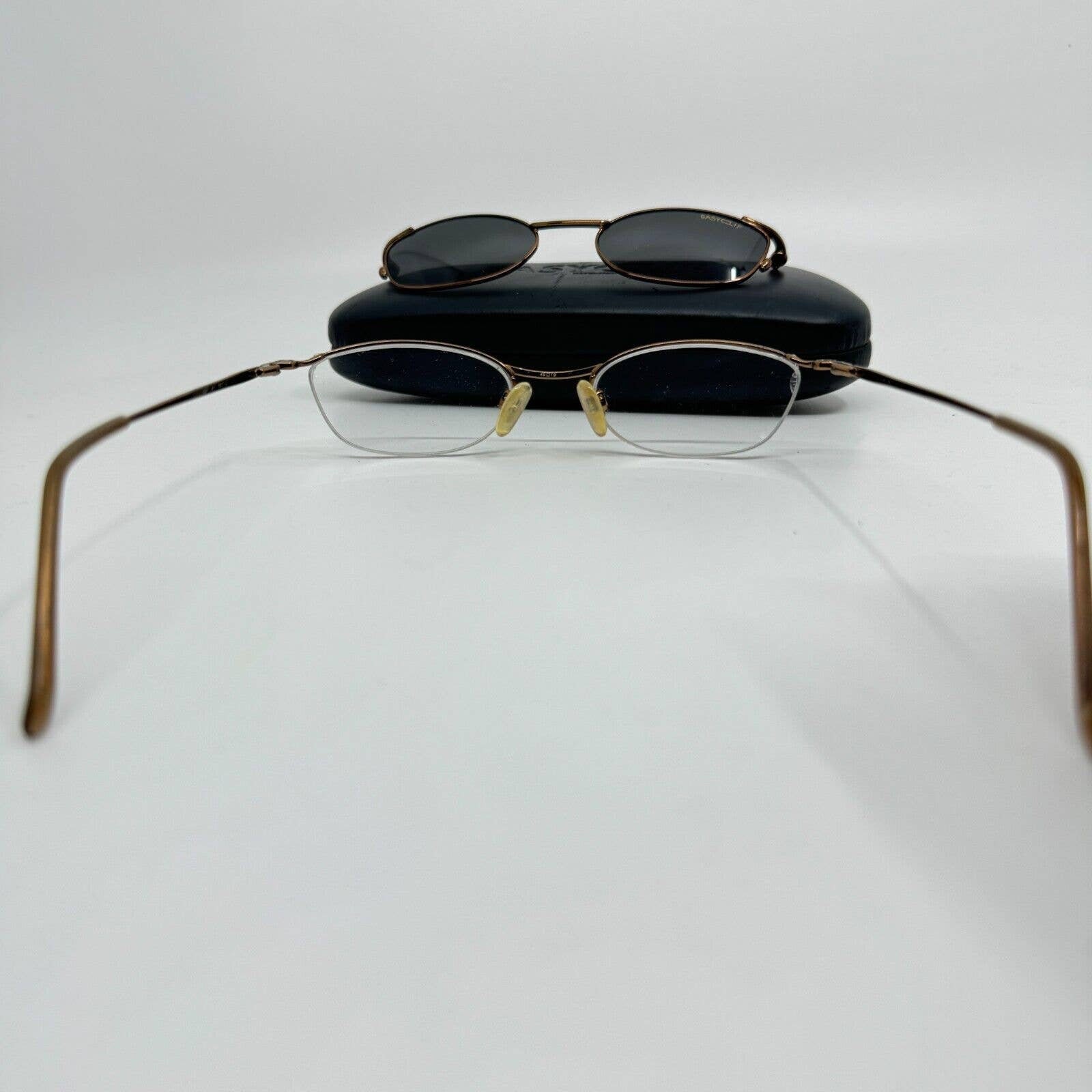 Easyclip Eyeglasses Gold Frame w Polarized ClipOn Sunglasses‎ 49-19 H9563 Easyclip Eyeglasses Gold Frame W Polarized Clipon Sunglasses  main image 2