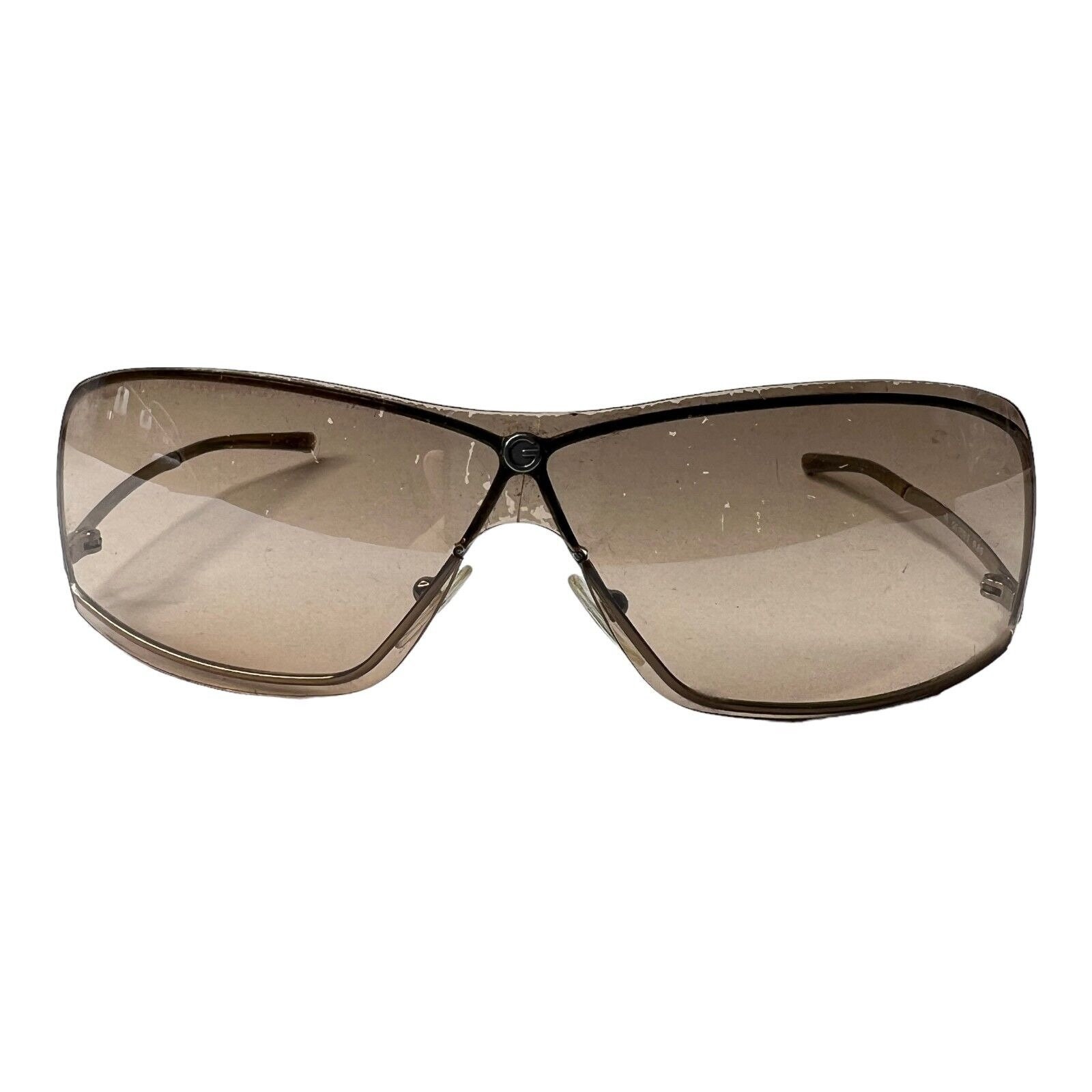 Gucci Frame Sunglasses Shield Silver Brown Lens *scratched