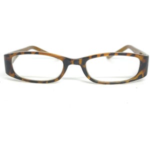 May include: Rectangular eyeglasses with a tortoiseshell pattern on the frames. The frames are a mix of brown and tan, with a subtle gradient effect. The lenses are clear, and the arms are a solid brown color.