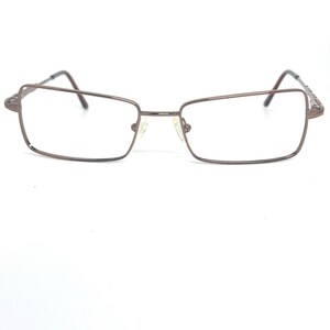 May include: A pair of brown metal eyeglasses with a rectangular frame.