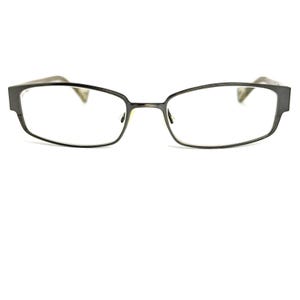 May include: A pair of black metal eyeglasses with a rectangular frame.