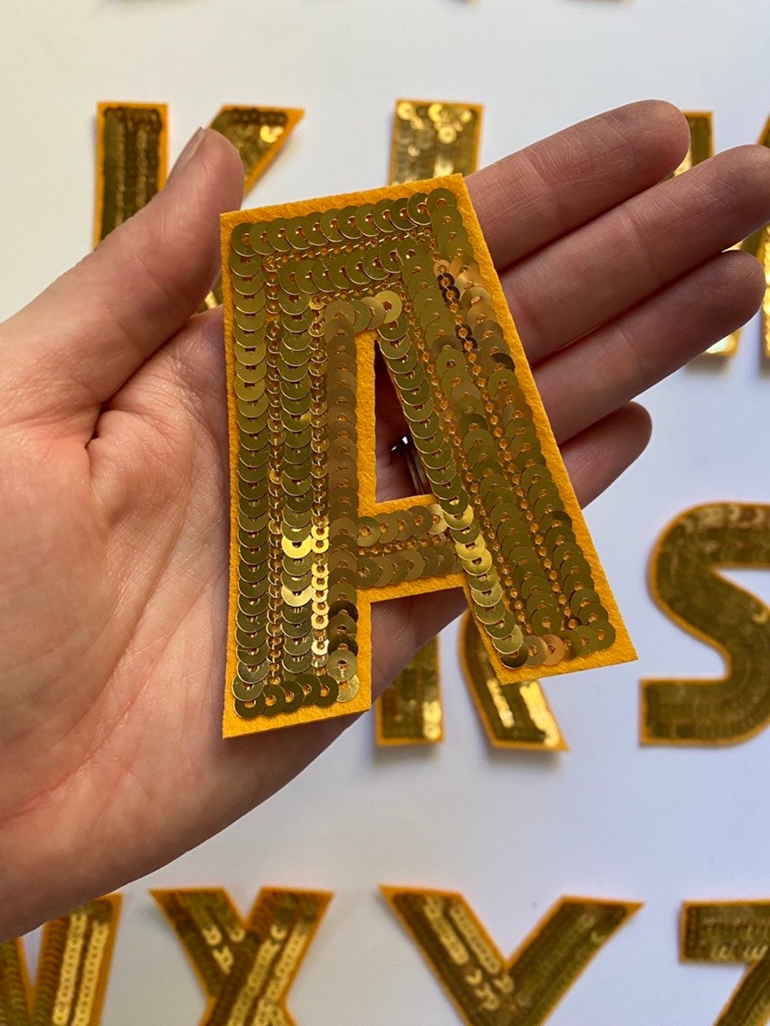 Sequin Letter Patch Gold Etsy