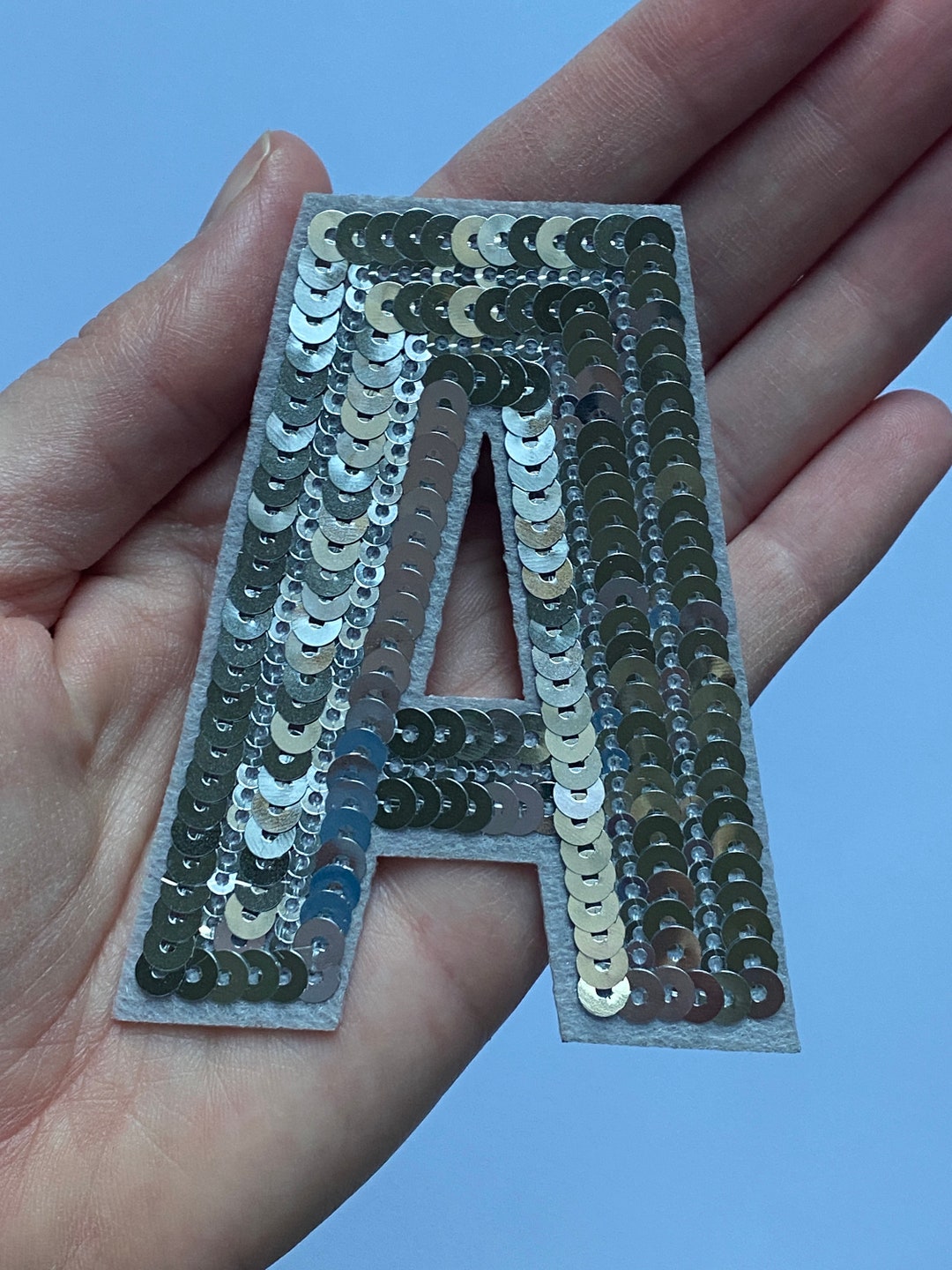 Sequin Letter Patch Silver Etsy