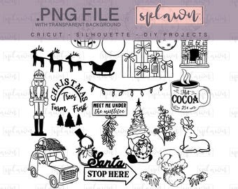 Christmas outlines,xmas outlines,png image, transparent background, circuit design, silhouette design, hand drawn, stencils, stamps,clip art