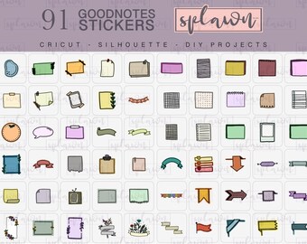 91 note and banner stickers for GoodNotes, digital planner stickers, note stickers, banners,digital banner,digital notes, goodnotes stickers