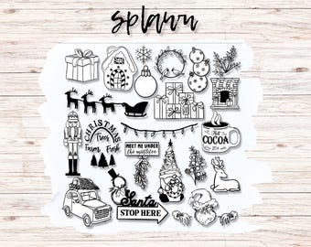 Christmas Hand Drawn PNG Clipart, Stencils, Stamps (Digital Download)