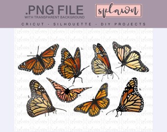 8 Individually Painted Butterflies .PNG, transparent background, cutting file, cricut, silhouette, car sticker, SVG, png, painted, butterfly