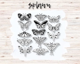 Hand Drawn Moth PNG Clipart, Silhouette Stencils (Digital Download)