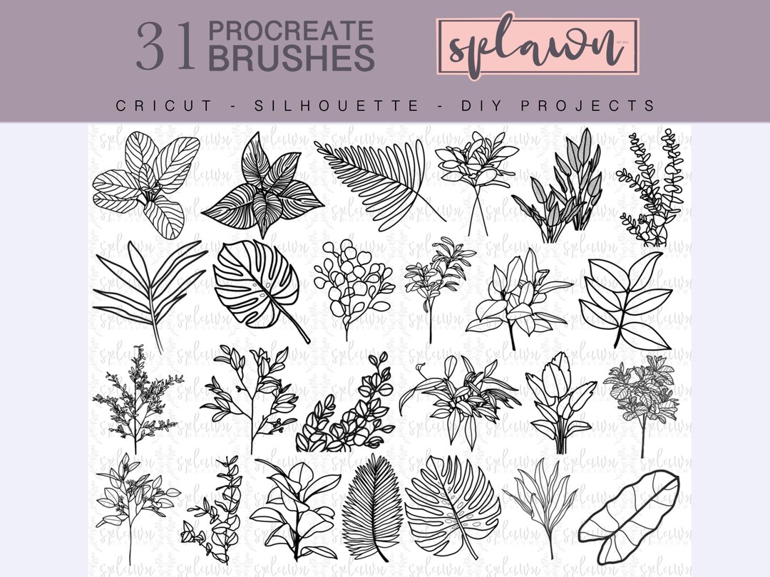31 Botanical Procreate Brushes, Hand Drawn, Flowers, Leaf, Commercial ...
