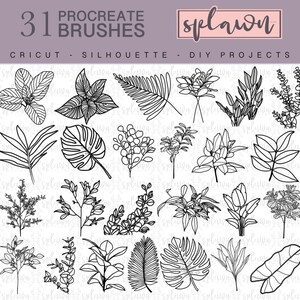 31 Botanical Procreate brushes, hand drawn, flowers, leaf, commercial use, tattoos, procreate brushes, procreate stamps, botanical procreate