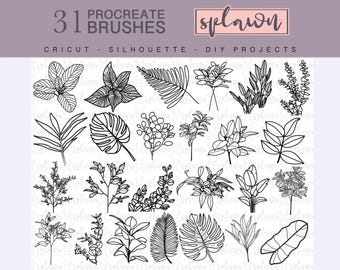 31 Botanical Procreate brushes, hand drawn, flowers, leaf, commercial use, tattoos, procreate brushes, procreate stamps, botanical procreate