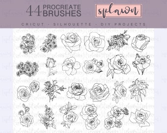 44 Rose Procreate brushes, hand drawn, flowers, roses, commercial use, tattoos, procreate brushes, procreate stamps, botanical procreate