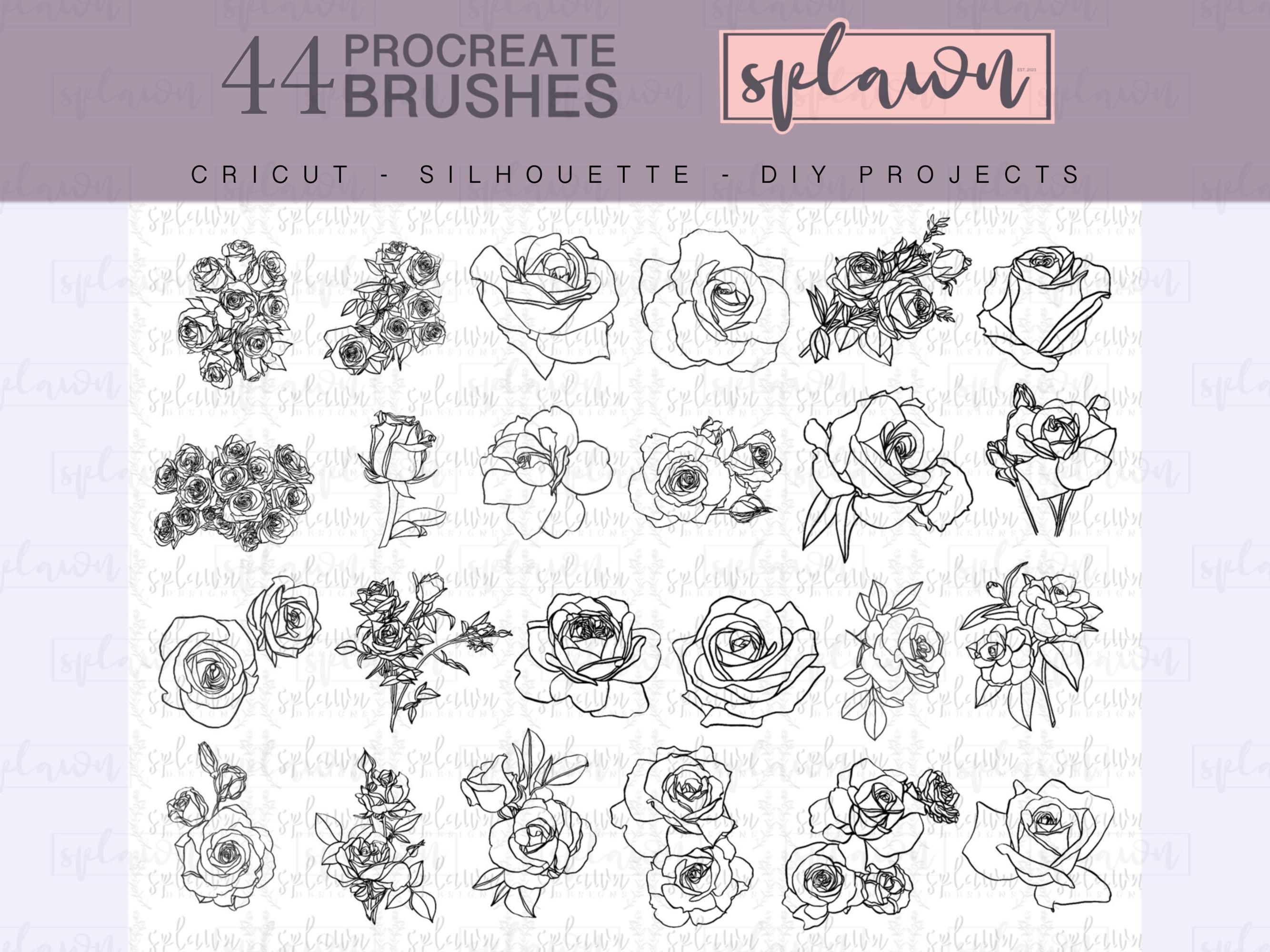 44 Rose Procreate Brushes, Hand Drawn, Flowers, Roses, Commercial Use ...