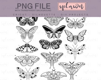 14 hand drawn moth png image,transparent background,circuit design,silhouette design,hand drawn,stencils,stamps,clip art,moths,moth outlines