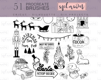 Christmas Procreate brushes,procreate stencil,procreate brush set,tattoo stencils,digital,procreate stamps,brush stamps, Xmas, diy christmas