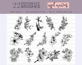 22 Cherry blossom Procreate brushes, hand drawn, flowers, commercial use, tattoos, procreate brushes, procreate stamps, botanical procreate