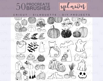 50 Spooky Szn Halloween Procreate brushes, hand drawn, commercial use, tattoos, procreate brushes, procreate stamps, Halloween designs